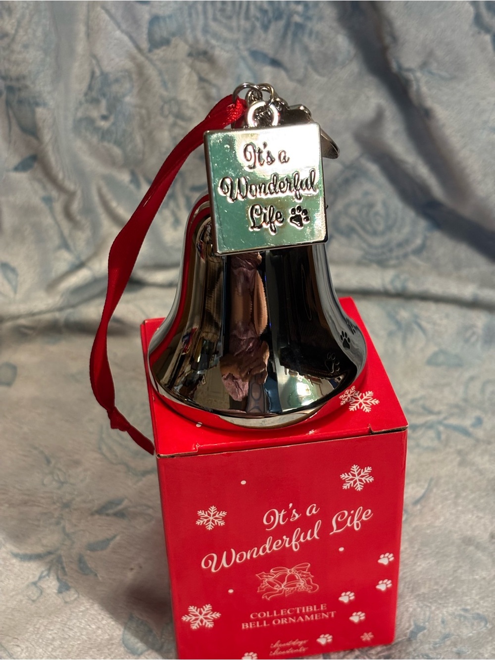 It's a Wonderful Life Silver Bell Ornament with Red Ribbon